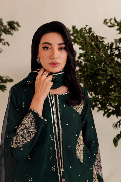 IMPERIAL GREEN EMBROIDERED 3PC Winter Dress FLAT 60%OFFv