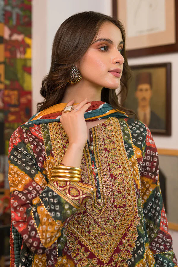 Hania 3Pc Digital Printed with Embroidered Neck ( Winter)