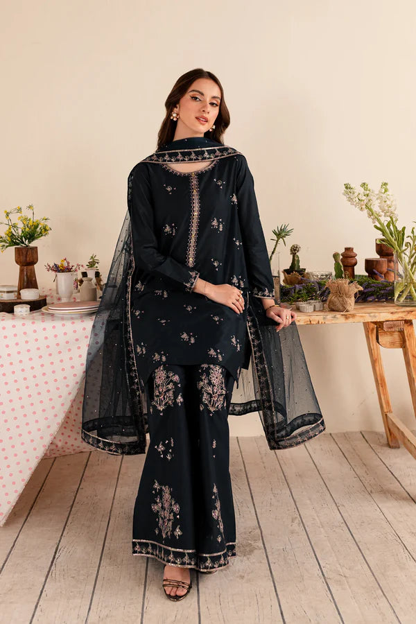 Black Albus Percival 3Pc - Embroidered Winter Dress